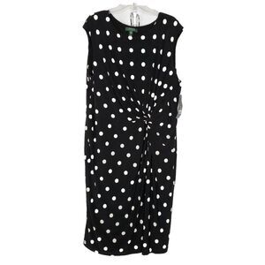 NEW Lauren Ralph Lauren Sleeveless Dress 22W Black White Polka Dot Faux Wrap